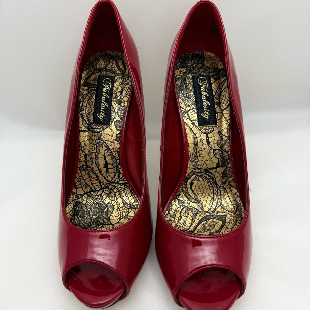 Red Patent Peep Toe High Heel Pumps Sz 8.5 Fabulocity 💃✨ - Picture 5 of 12